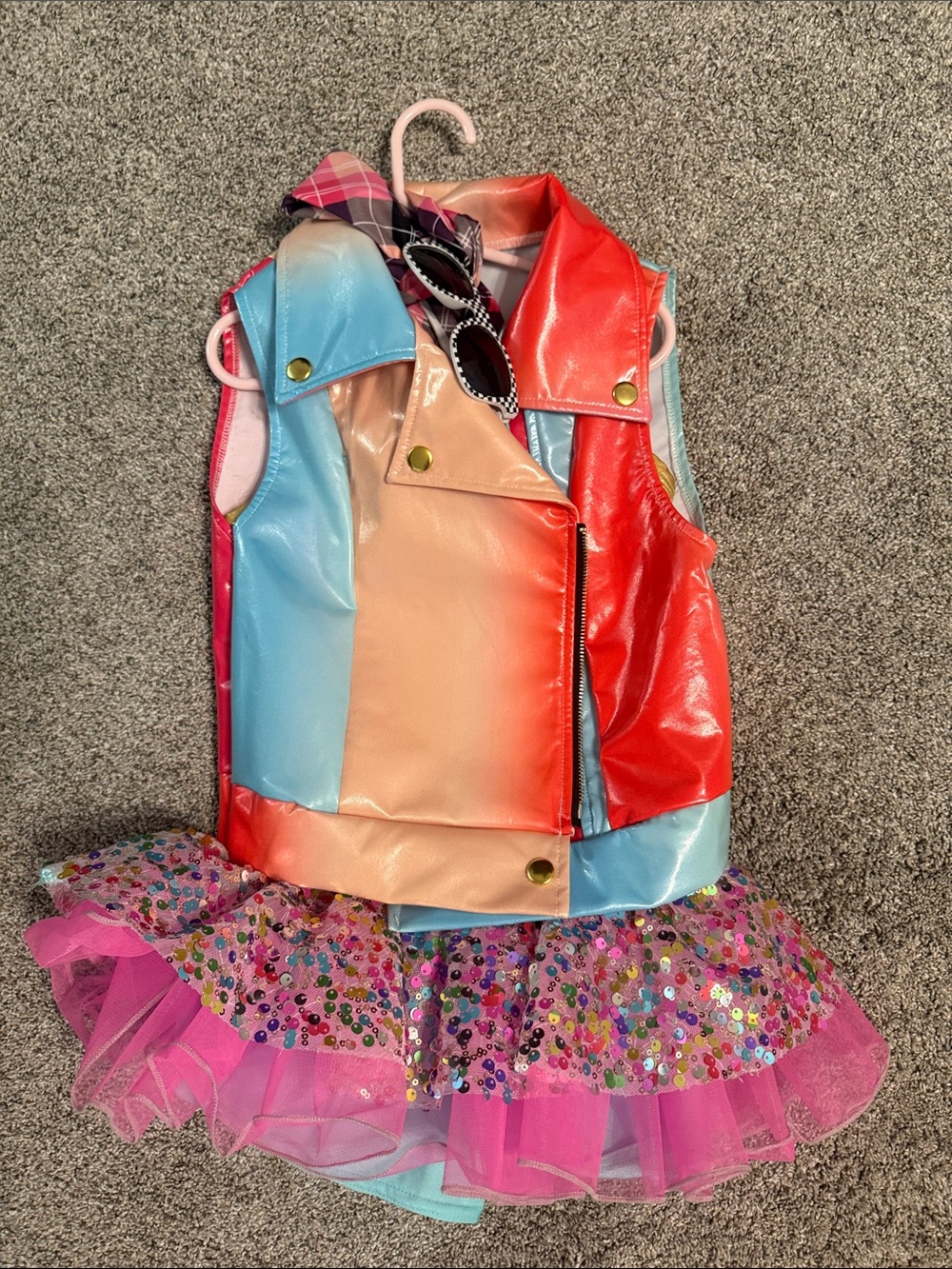 Dance or Halloween costume. Rainbow Sequin Tutu Vest Kids Costume - Multicolor